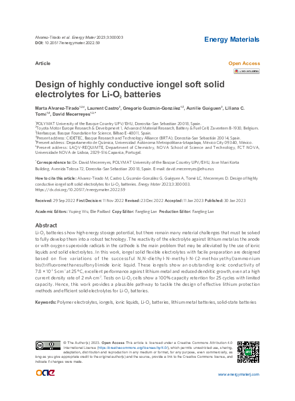 (PDF) Design of highly conductive iongel soft solid electrolytes for Li ...