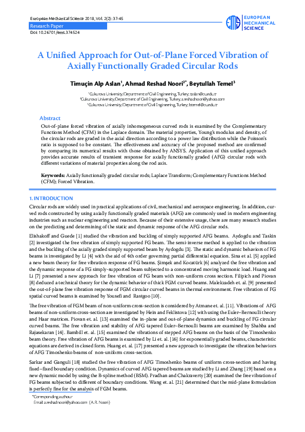 (PDF) A Unified Approach for Out-of-Plane Forced Vibration of Axially ...