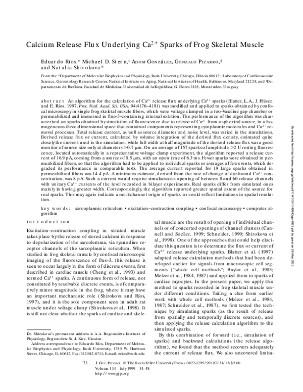 (PDF) Calcium Release Flux Underlying Ca2+ Sparks of Frog Skeletal Muscle