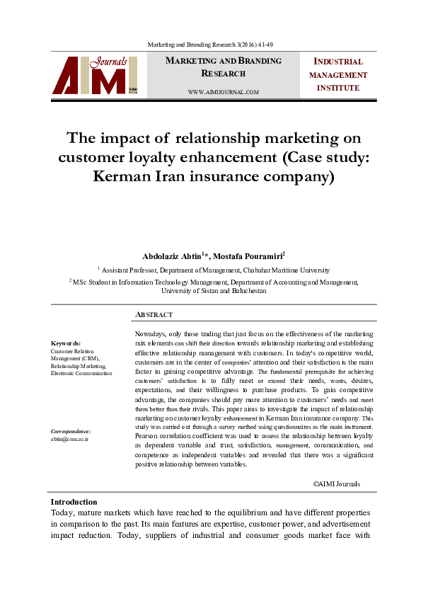 (PDF) The impact of relationship marketing on customer loyalty ...