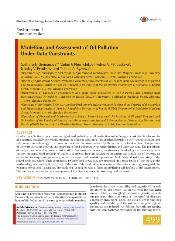 (PDF) Modelling and Assessment of Oil Pollution Under Data Constraints