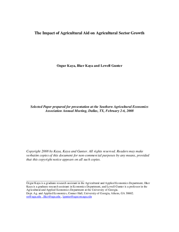 (PDF) The Impact of Agricultural Aid on Agricultural Sector Growth