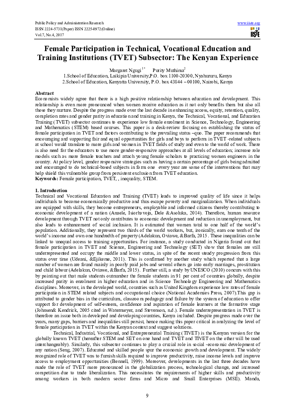 (PDF) Female Participation in Technical, Vocational Education and ...