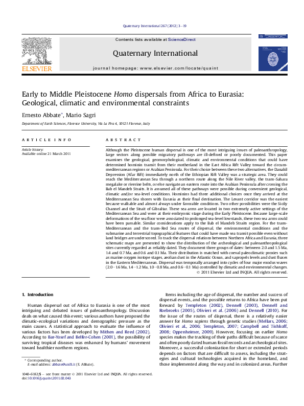 (PDF) Early to Middle Pleistocene Homo dispersals from Africa to ...