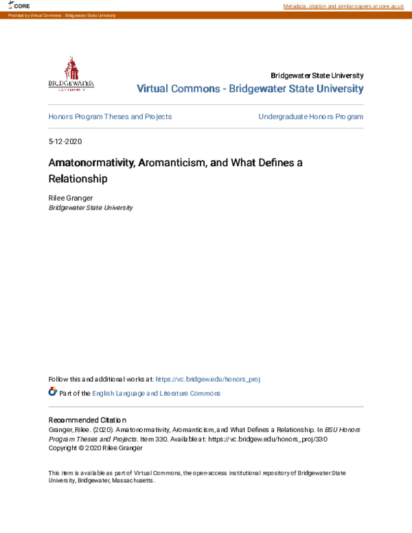 (PDF) Amatonormativity, Aromanticism, and What Defines a Relationship