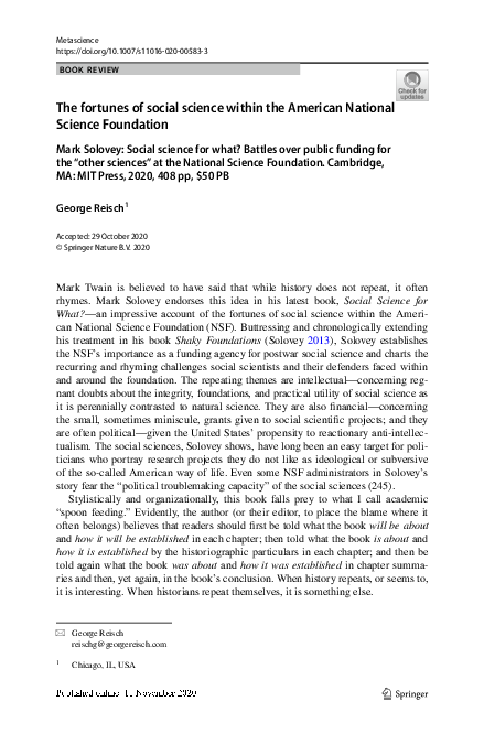 (PDF) George Reisch review of Social Science for What? (2020) in ...