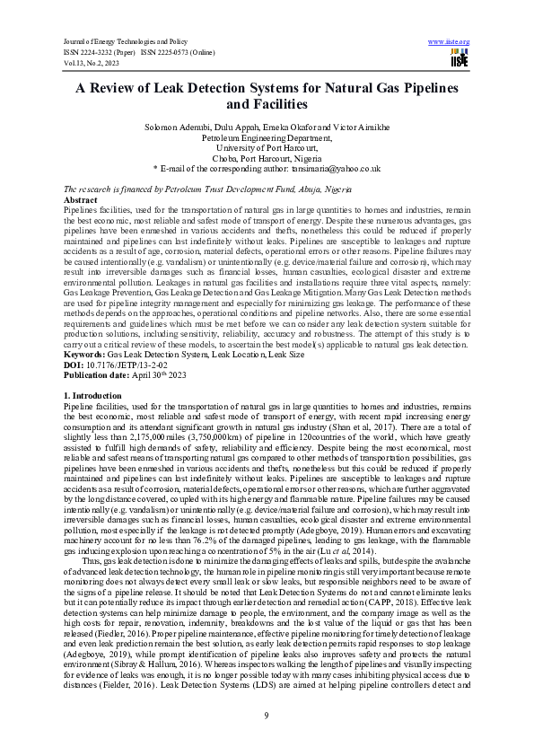 (PDF) A Review of Leak Detection Systems for Natural Gas Pipelines and ...