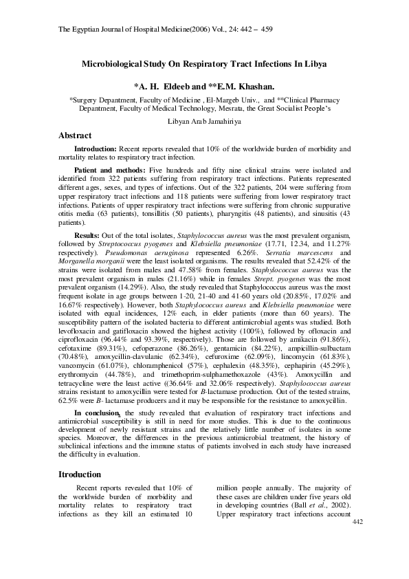 (PDF) Microbiological Study On Respiratory Tract Infections In Libya ...