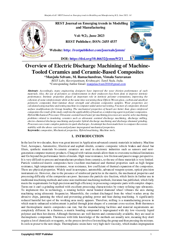(PDF) Overview of Electric Discharge Machining of Machine-Tooled ...