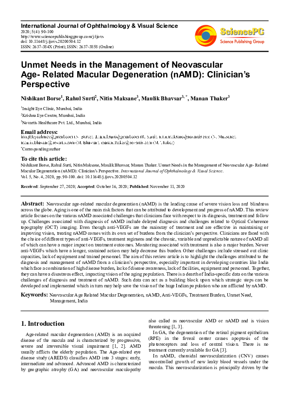 (PDF) Unmet Needs in the Management of Neovascular Age- Related Macular ...