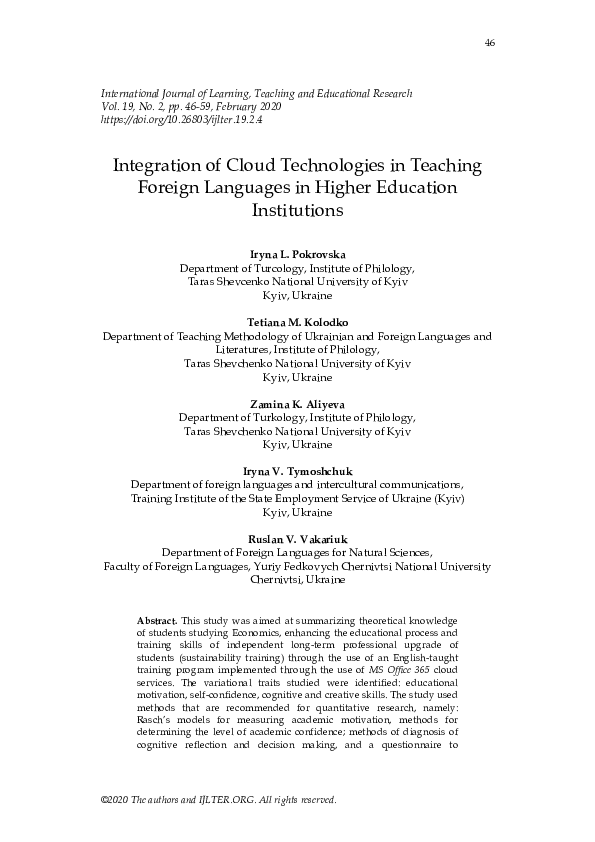(PDF) Integration of Cloud Technologies in Teaching Foreign Languages ...
