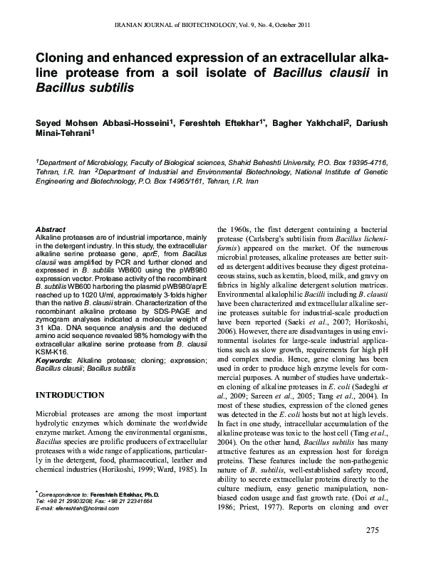 (PDF) Cloning and Enhanced Expression of an Extracellular Alkaline ...