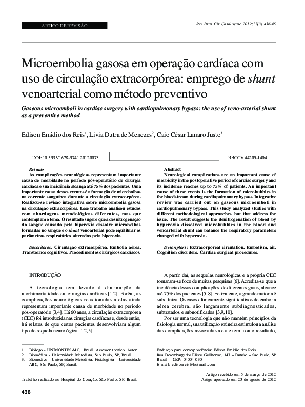 (PDF) Gaseous microemboli in cardiac surgery with cardiopulmonary ...