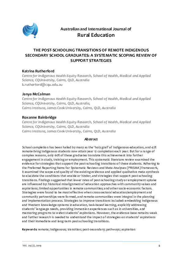 (PDF) The post-schooling transitions of remote Indigenous secondary ...