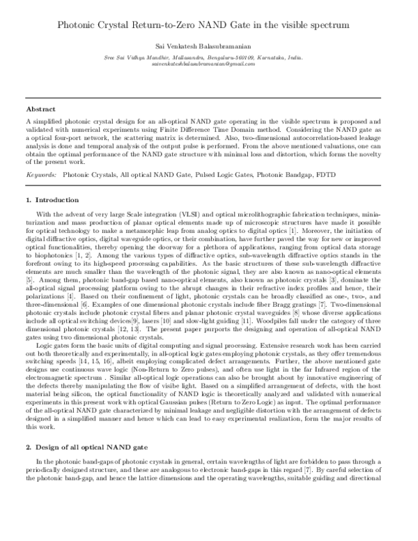 (PDF) Photonic Crystal Return-to-Zero Nand Gate in the Visible Spectrum