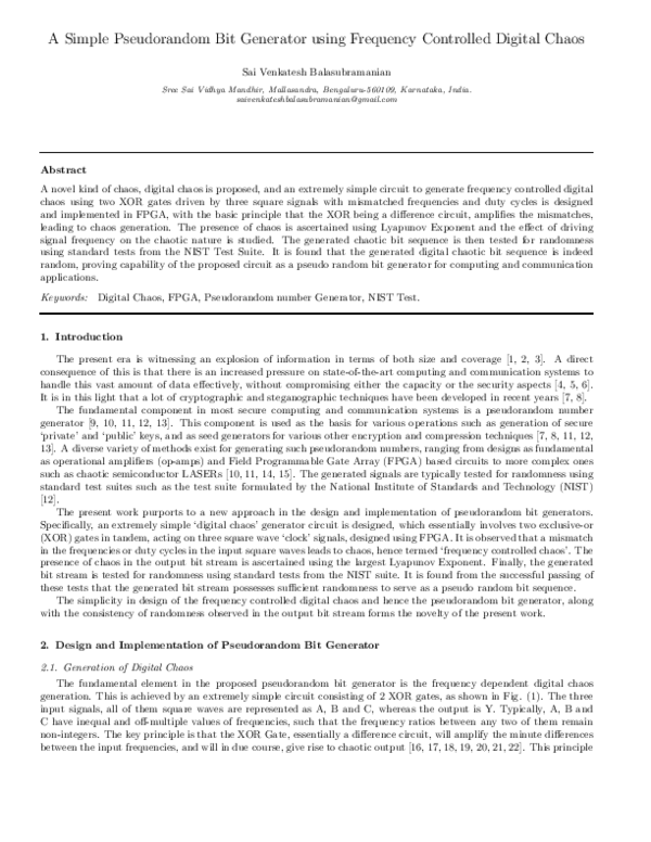 (PDF) A Simple Pseudorandom Bit Generator using Frequency Controlled ...