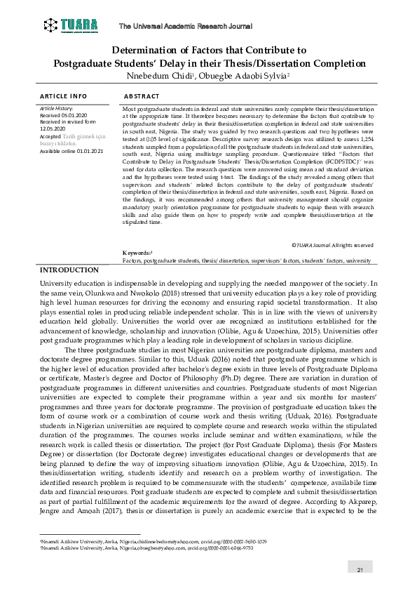 (PDF) Determination of Factors that Contribute to Postgraduate Students ...