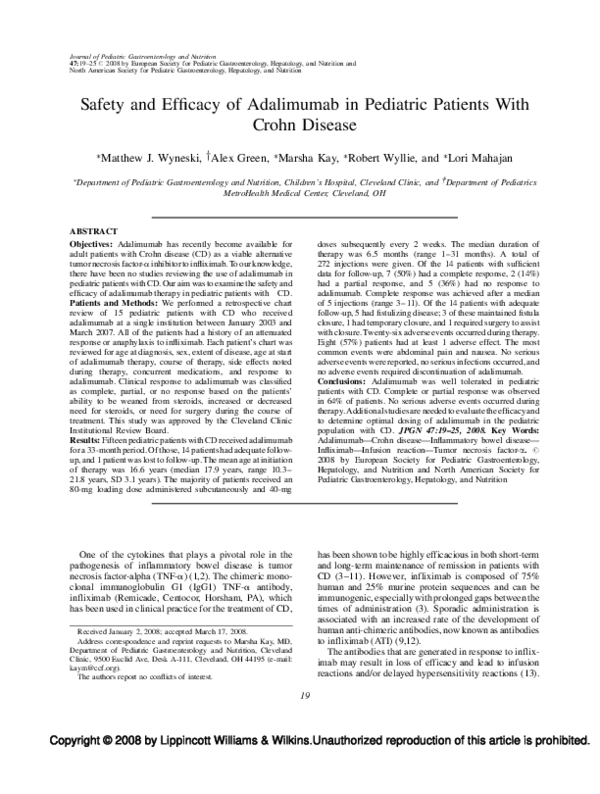 (PDF) Safety and Efficacy of Adalimumab in Pediatric Patients With ...