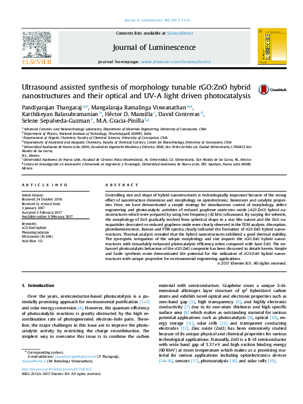 (PDF) Ultrasound assisted synthesis of morphology tunable rGO:ZnO ...