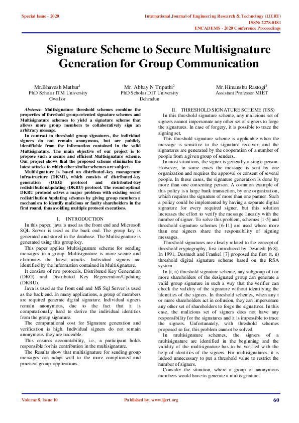 (PDF) Signature Scheme to Secure Multisignature Generation for Group ...