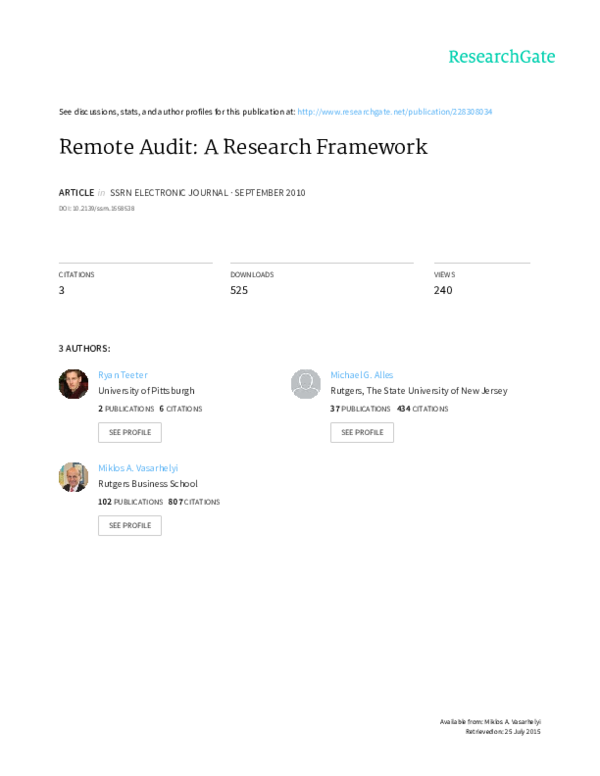 (PDF) Remote Audit: A Research Framework
