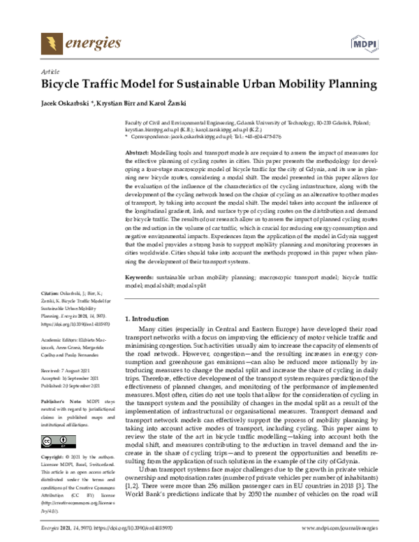 (PDF) Bicycle Traffic Model for Sustainable Urban Mobility Planning ...