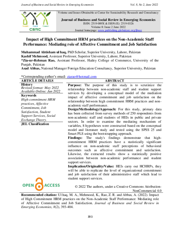 (PDF) Impact of High Commitment HRM Practices on the Non-Academic Staff ...