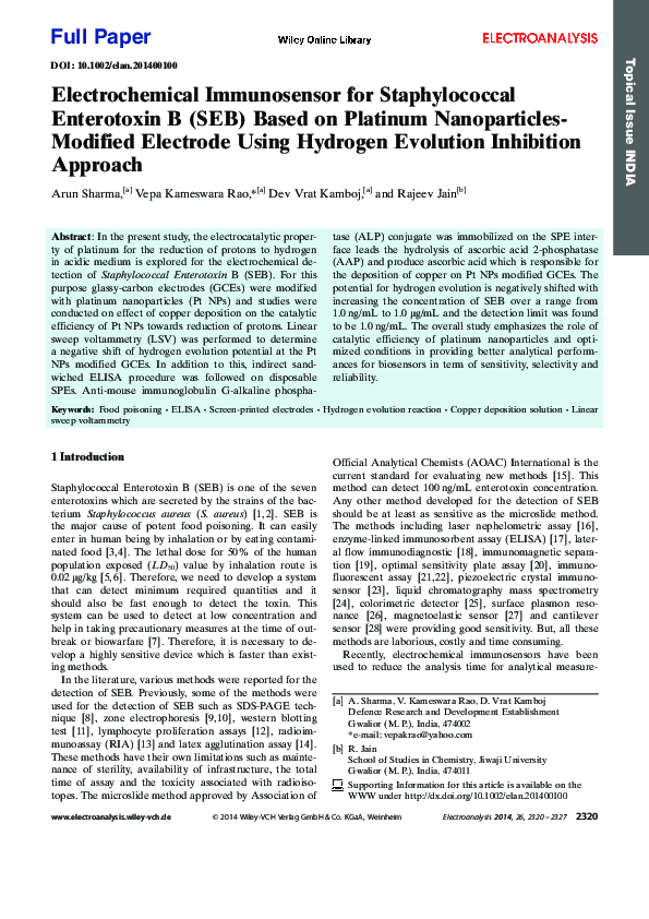 (PDF) Electrochemical Immunosensor for Staphylococcal Enterotoxin B ...