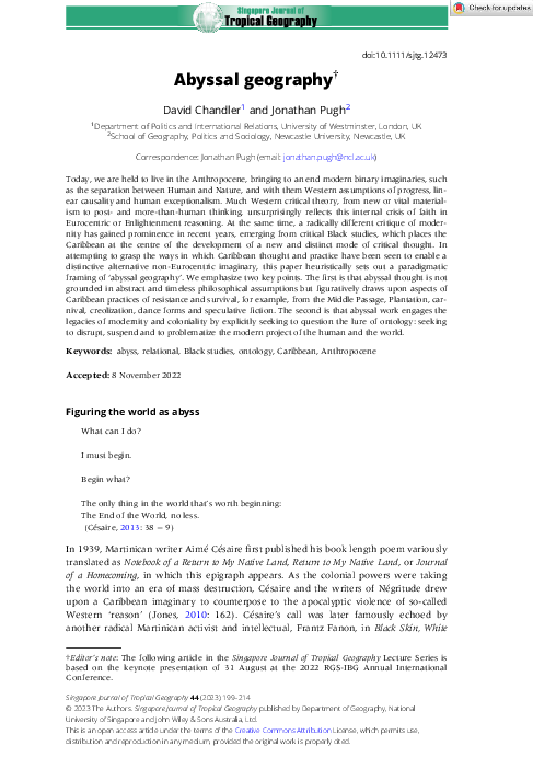 (PDF) Abyssal Geography - keynote address Royal Geographical Society ...