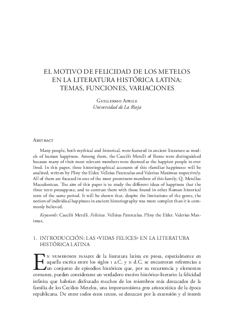 (PDF) El motivo de la felicidad de los Metelos en la literatura ...