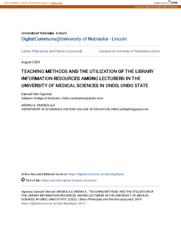(PDF) Teaching Methods and the Utilization of the Library Information ...