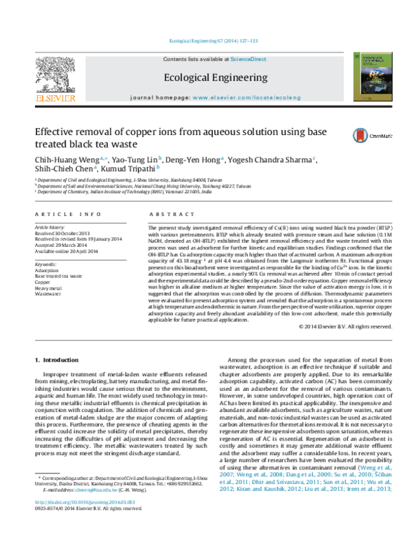 (PDF) Effective removal of copper ions from aqueous solution using base ...