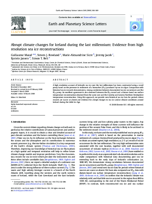 (PDF) Abrupt climate changes for Iceland during the last millennium ...