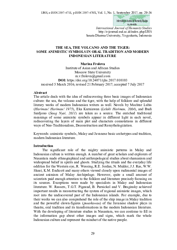 (PDF) The Sea, the Volcano, and the Tiger: Some Animistic Symbols in ...