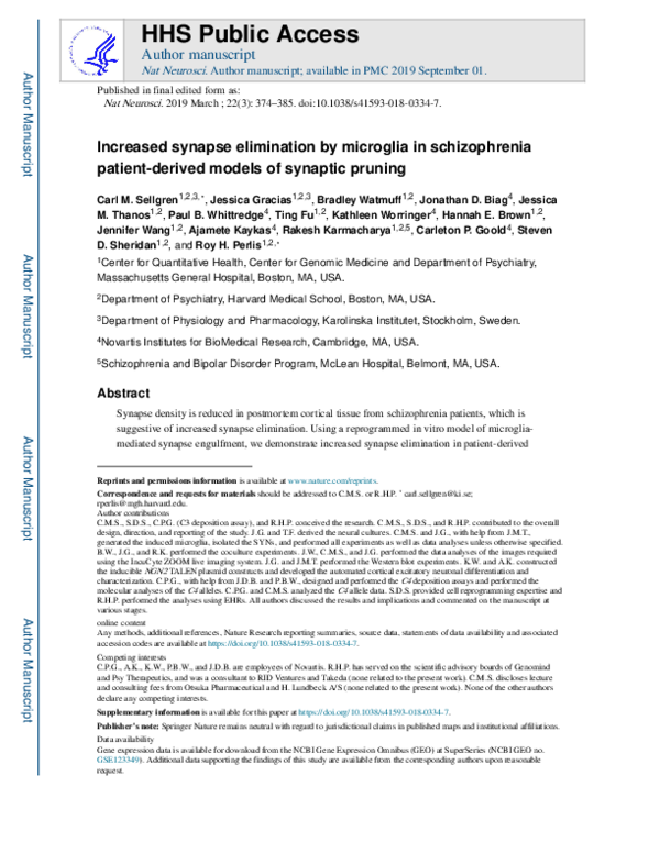 (PDF) Increased synapse elimination by microglia in schizophrenia ...