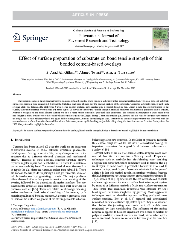 (PDF) Effect of surface preparation of substrate on bond tensile ...