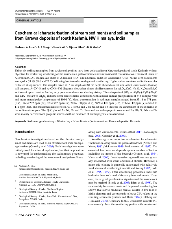 (PDF) Geochemical characterisation of stream sediments and soil samples ...