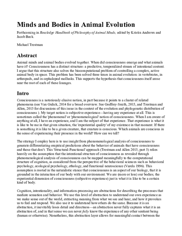 First page of “Minds and Bodies in Animal Evolution”