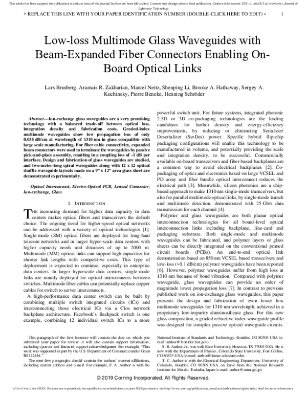 (PDF) Low-Loss Multimode Glass Waveguides With Beam-Expanded Fiber ...