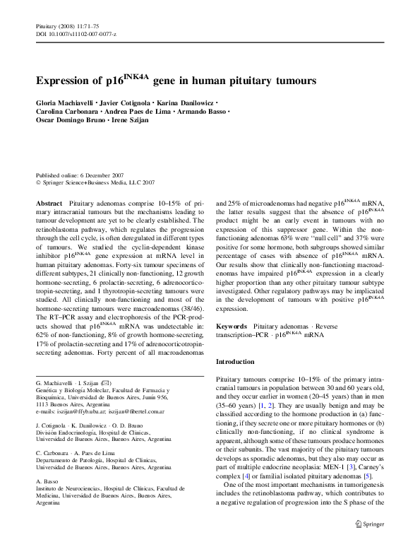(PDF) Expression of p16INK4A gene in human pituitary tumours