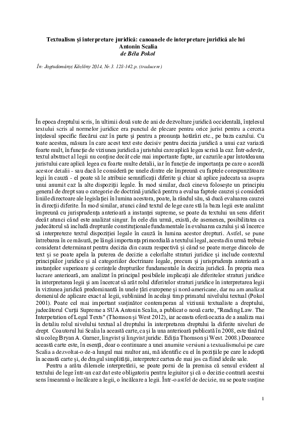 (PDF) Textualism și interpretare juridică: canoanele de interpretare ...