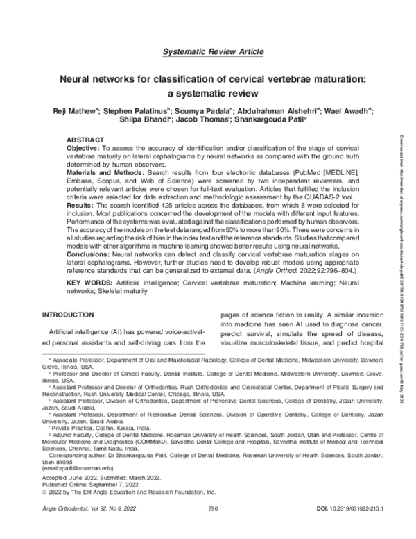 (PDF) Neural networks for classification of cervical vertebrae ...