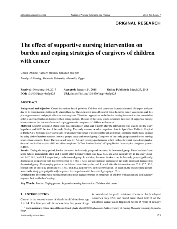 (PDF) The effect of supportive nursing intervention on burden and ...
