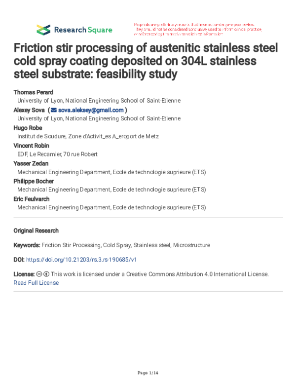 (PDF) Friction stir processing of austenitic stainless steel cold spray ...