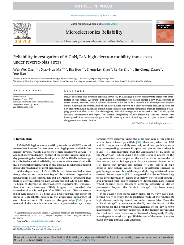 (PDF) Reliability investigation of AlGaN/GaN high electron mobility ...