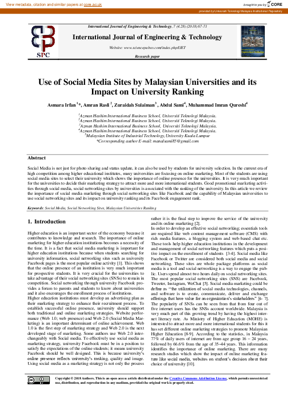 (PDF) Use of social media sites by Malaysian universities and its ...