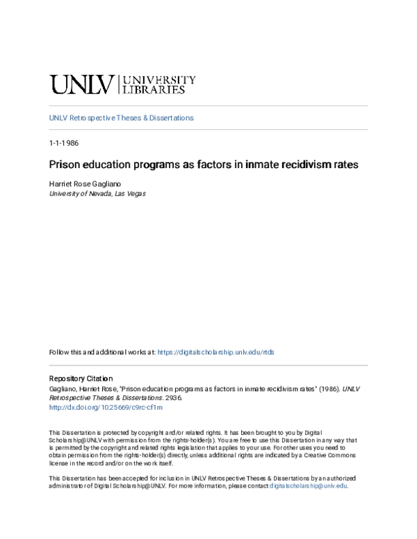 (PDF) Prison education programs as factors in inmate recidivism rates