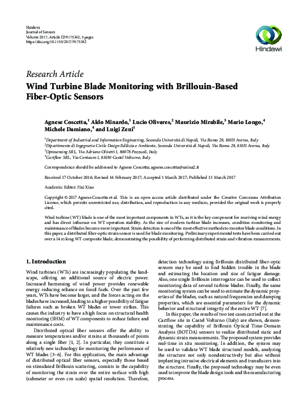 (PDF) Wind Turbine Blade Monitoring with BrillouinBased FiberOptic