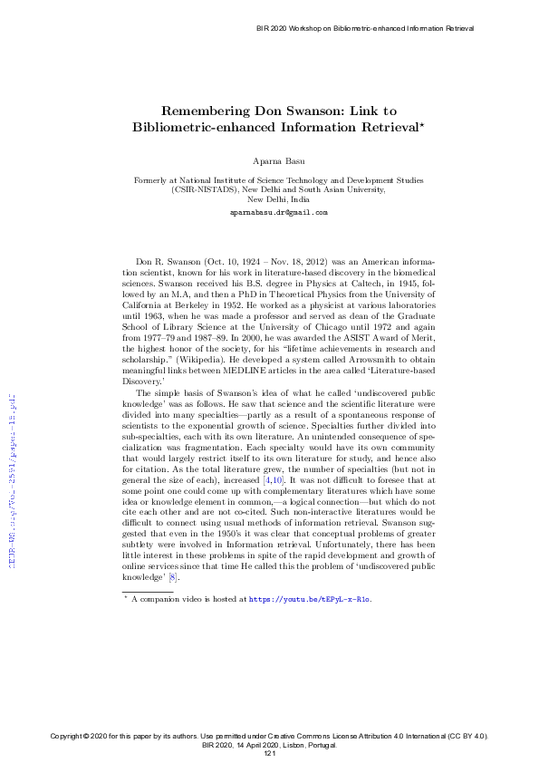 (PDF) Remembering Don Swanson: Link to Bibliometric-enhanced ...