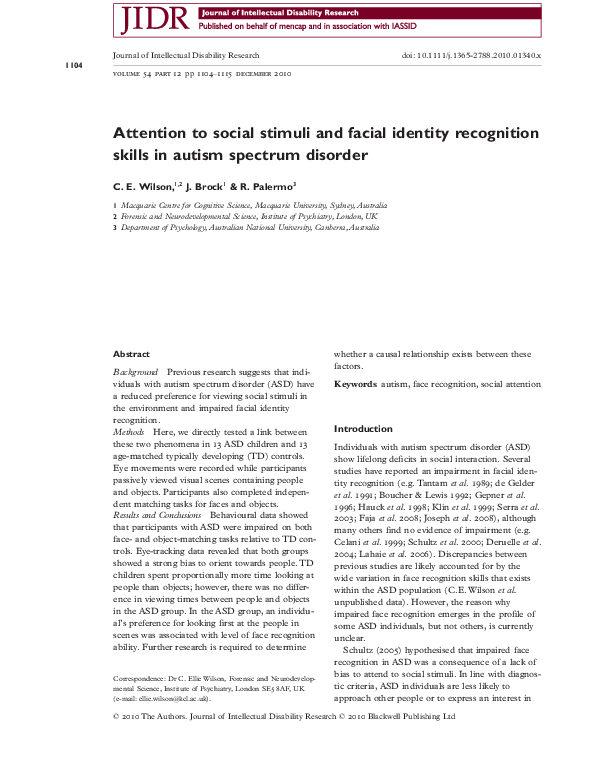 (PDF) Attention to social stimuli and facial identity recognition ...
